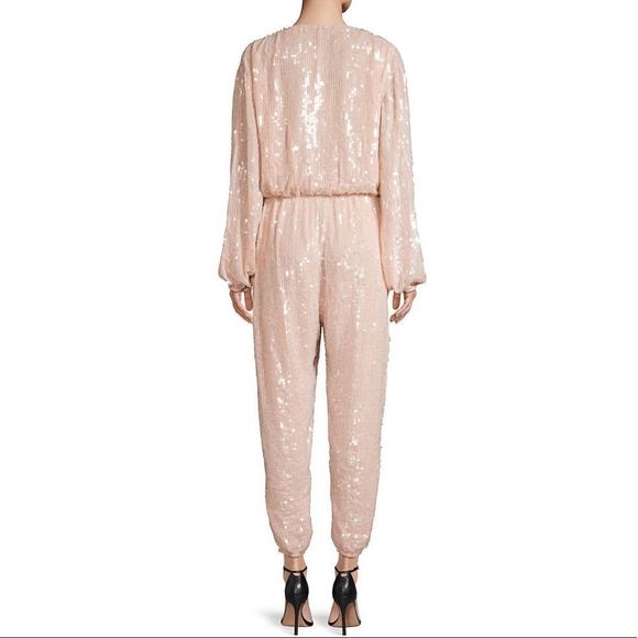 NWT ROSA CHA Lena Sequin Nude Faux-Wrap Tapered Jumpsuit - Picture 4 of 8